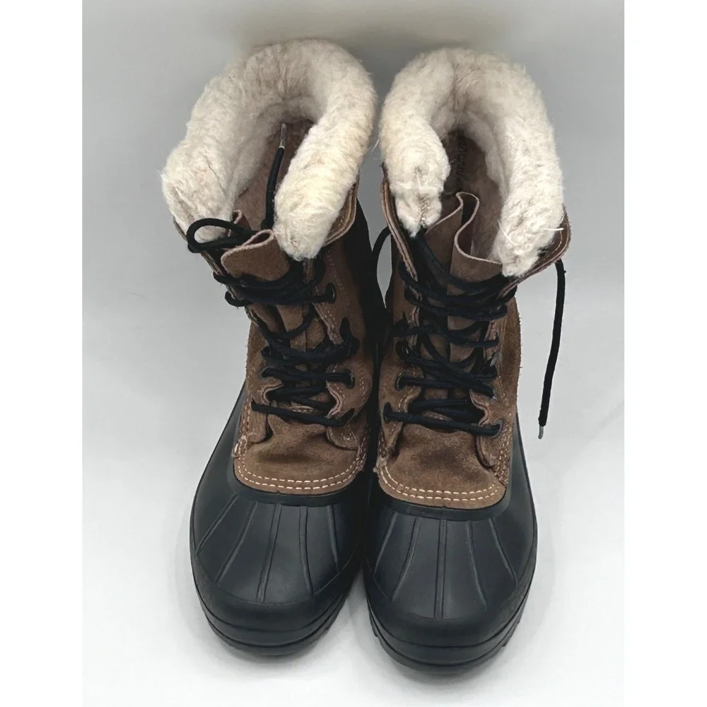Kamik Waterproof Brown Suede Winter Duck Boots Faux Fur Trim Lace Up Mens 8
